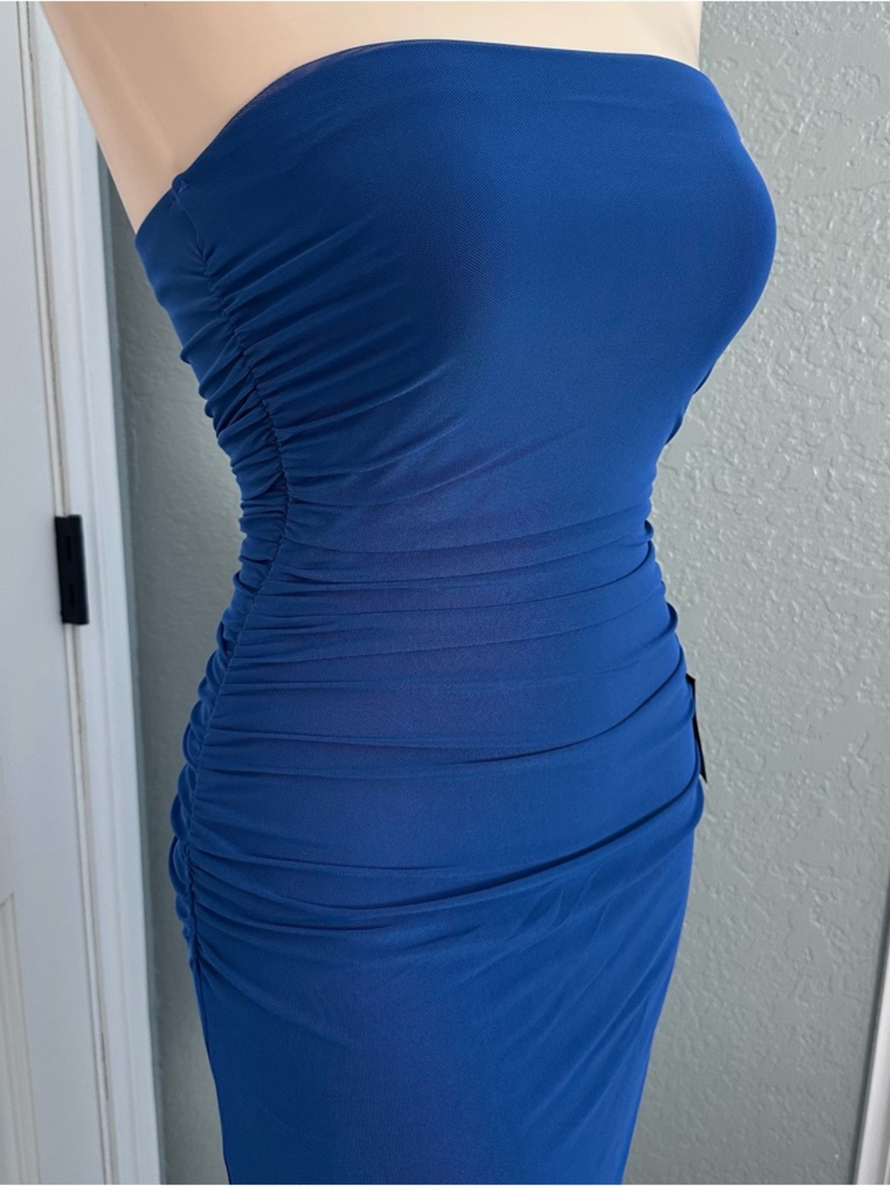 LULU’S LATE NIGHT CRUSH MESH RUCHED STRAPLESS MIDI DRESS - Picture 6 of 12